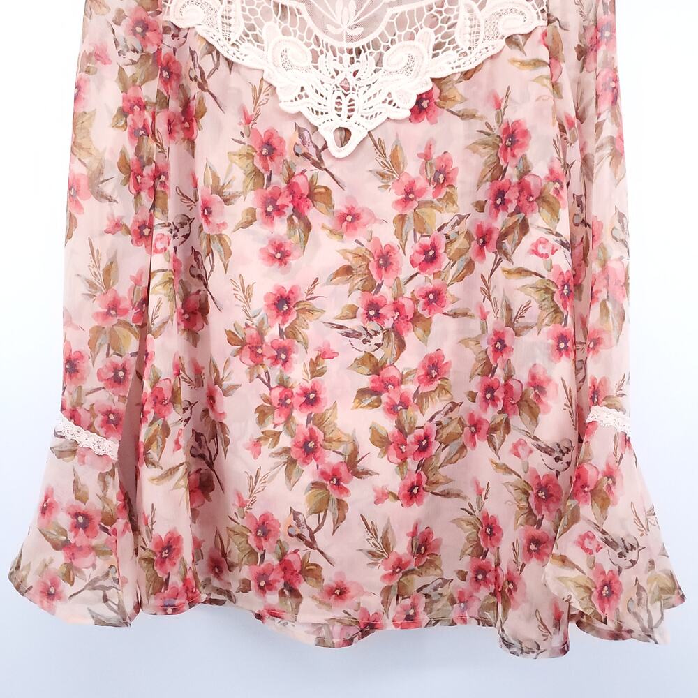 Disney Lauren Conrad Collab Sheer Lace Floral Blouse Bell Sleeve Lace Neckline M - Picture 4 of 14